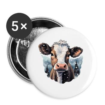 Boeuf dans la neige - Lot de 5 grands badges (56 mm) - blanc - Devant
