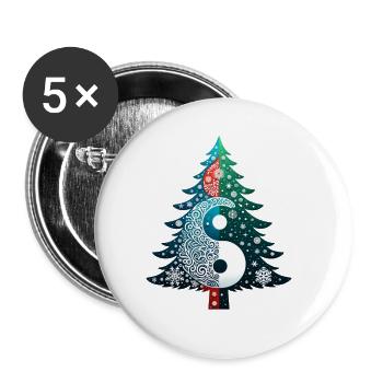 Weihnachtbaum im Yin und Yang - Harmonisch - Buttons groß 56 mm (5er Pack) - Weiß - Vorne