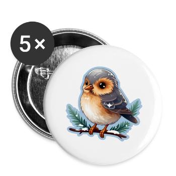 Winter Vögelchen - Buttons groß 56 mm (5er Pack) - Weiß - Vorne