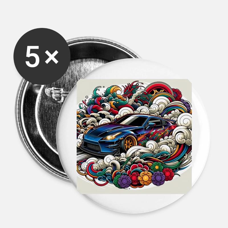 350Z Car Drift JDM - Buttons large 2.2''/56 mm (5-pack) - white
