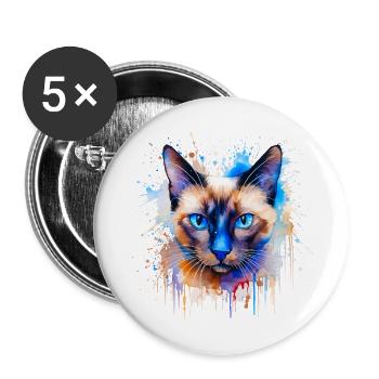 Siamkatze - Buttons groß 56 mm (5er Pack) - Weiß - Vorne