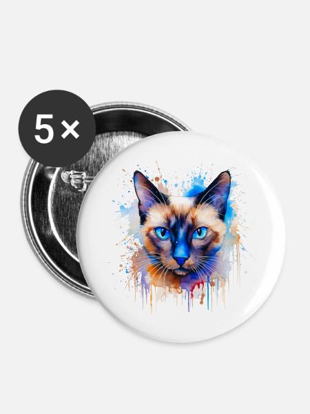 Siamkatze - Buttons groß 56 mm (5er Pack) - Weiß