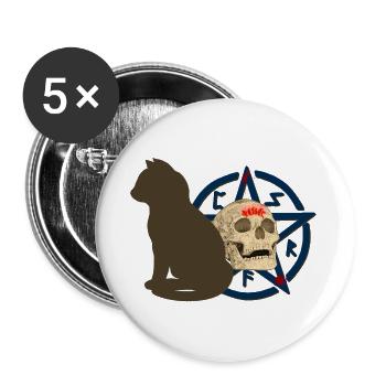 Pentagram muster, Katzen design, Menschenschädel - Buttons groß 56 mm (5er Pack) - Weiß - Vorne