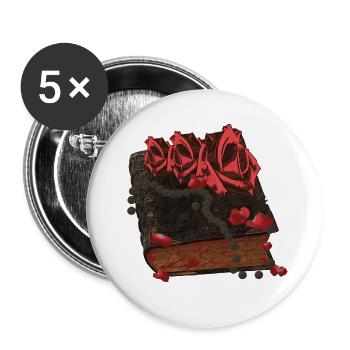 Bücher Design, Blutflecken, Rosenblüten - Buttons groß 56 mm (5er Pack) - Weiß - Vorne
