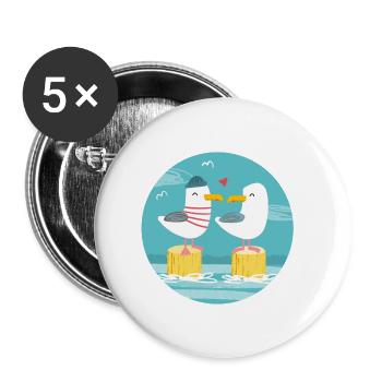 Herz Möwen auf Pfahl - Buttons groß 56 mm (5er Pack) - Weiß - Vorne