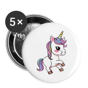 buntes Einhorn Fabeltier Mädchen süße Einhörner - Buttons groß 56 mm (5er Pack) - Weiß - Vorne