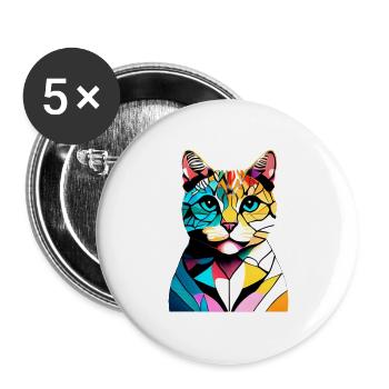 Katze Hauskatze Kätzchen Katzenbesitzer Haustier - Buttons groß 56 mm (5er Pack) - Weiß - Vorne