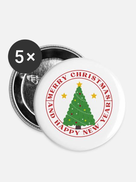 Festlicher runder Weihnachtsbaum - Buttons groß 56 mm (5er Pack) - Weiß