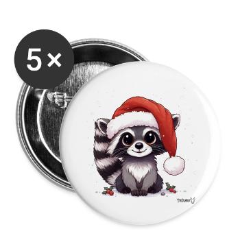 Raccoon Christmas - Buttons large 2.2''/56 mm (5-pack) - white - Front