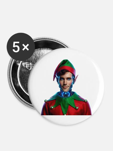 Cyberpunk Weihnachtself - Buttons groß 56 mm (5er Pack) - Weiß
