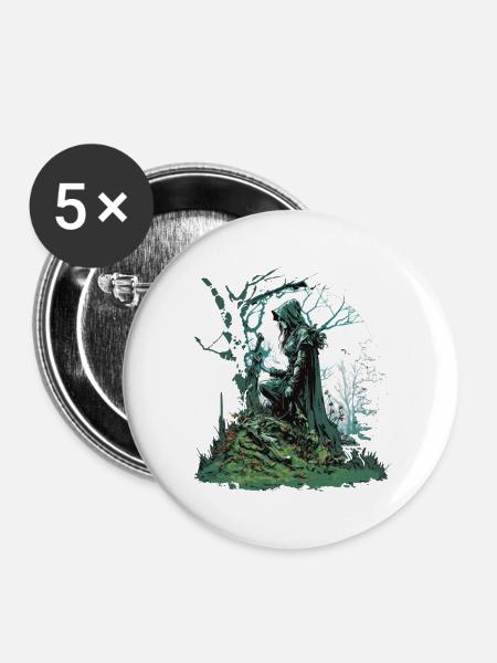 Elbischer Druide - Buttons groß 56 mm (5er Pack) - Weiß