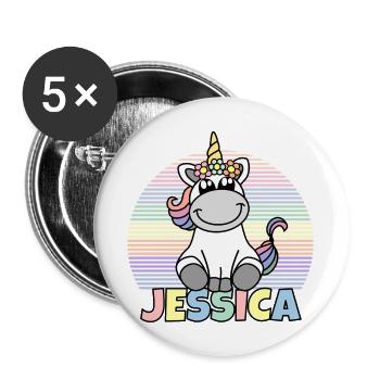 Jessica Einhorn Name - Buttons groß 56 mm (5er Pack) - Weiß - Vorne