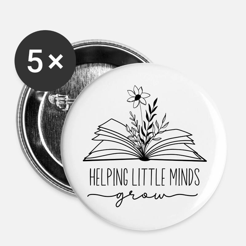 Helping little Minds Grow - Buttons groß 56 mm (5er Pack) - Weiß