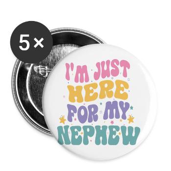 Ich bin nur hier für meinen Neffen lustig Vintage groovy - Buttons groß 56 mm (5er Pack) - Weiß - Vorne