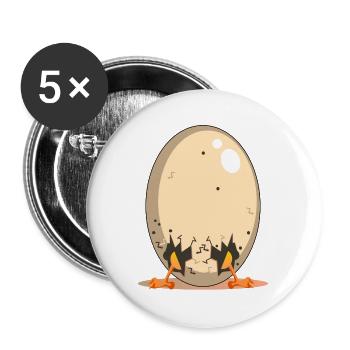 Lustiges Hühnerei - Hühnerstall Cartoon - Buttons groß 56 mm (5er Pack) - Weiß - Vorne