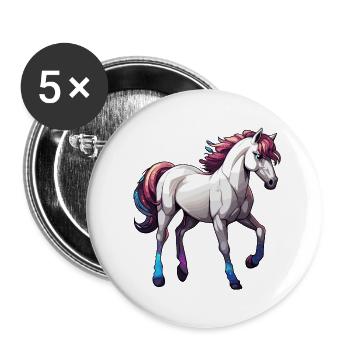 Pony / Pferd / Tier / reiten / Mähne / Stall - Buttons groß 56 mm (5er Pack) - Weiß - Vorne