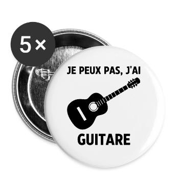 Je peux pas j'ai guitare - Lot de 5 grands badges (56 mm) - blanc - Devant