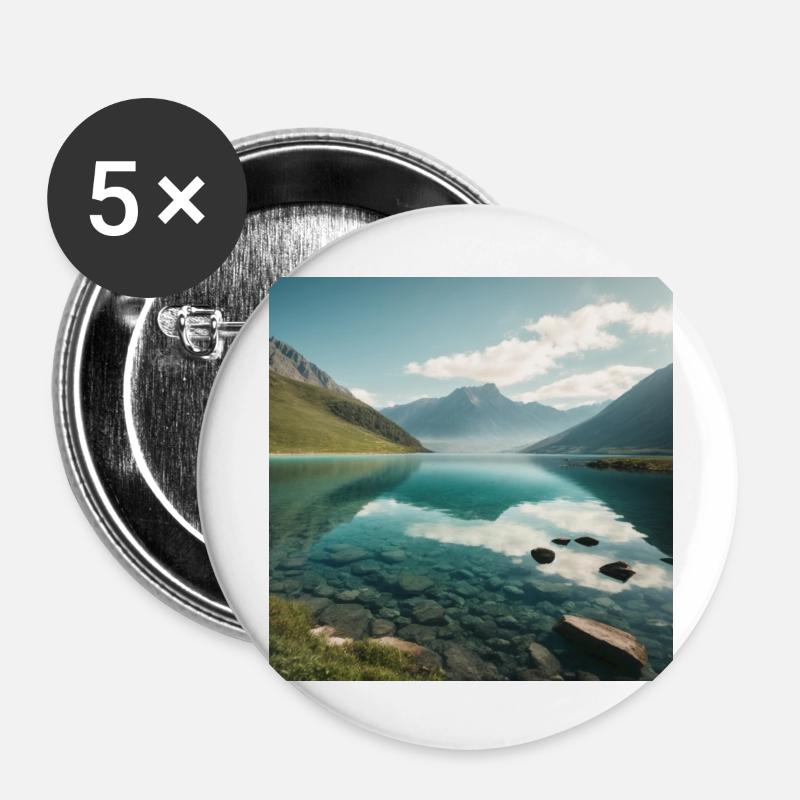 Mountain panorama with lake - Buttons large 2.2''/56 mm (5-pack) - white