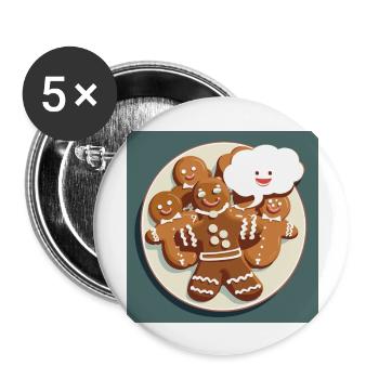 Lebkuchen / Weihnachten / Lebkuchenmann - Buttons groß 56 mm (5er Pack) - Weiß - Vorne