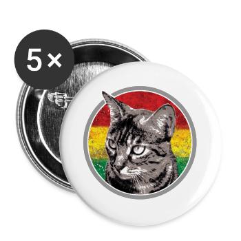 Cat face with reggae flag - Buttons large 2.2''/56 mm (5-pack) - white - Front