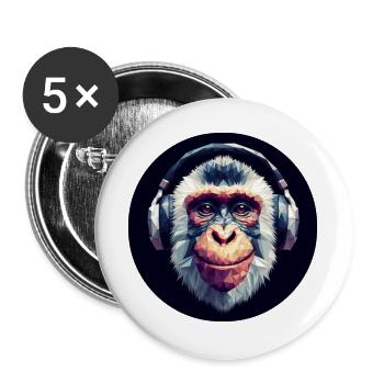 Cool monkey with headphones - Buttons large 2.2''/56 mm (5-pack) - white - Front