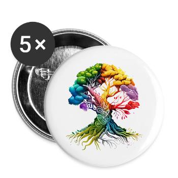 Lebensbaum Yoga Meditation Baum des Lebens - Buttons groß 56 mm (5er Pack) - Weiß - Vorne