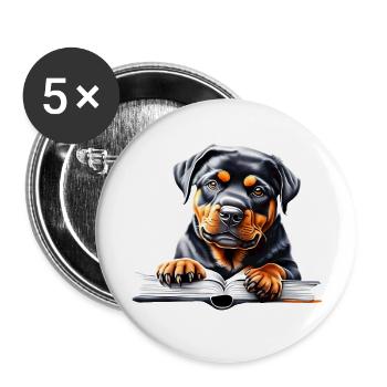 Rottweiler Book Reading Dogs Dog Rottweiler Puppy - Buttons large 2.2''/56 mm (5-pack) - white - Front