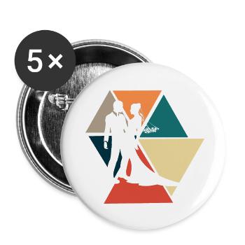 Couple marié rétro vintage-idée cadeau mariée - Lot de 5 grands badges (56 mm) - blanc - Devant