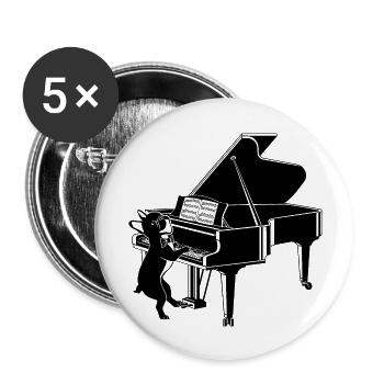Hund (Frenchie) spielt Klavier - Buttons groß 56 mm (5er Pack) - Weiß - Vorne