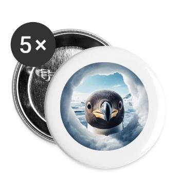 Pingouin regarde à travers le trou, paysage de neige - Lot de 5 grands badges (56 mm) - blanc - Devant