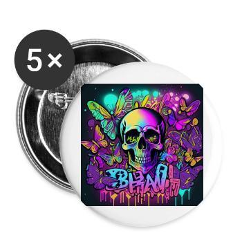 Schädel - Buttons groß 56 mm (5er Pack) - Weiß - Vorne