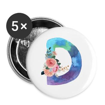 Lettre d watercolor - Lot de 5 grands badges (56 mm) - blanc - Devant