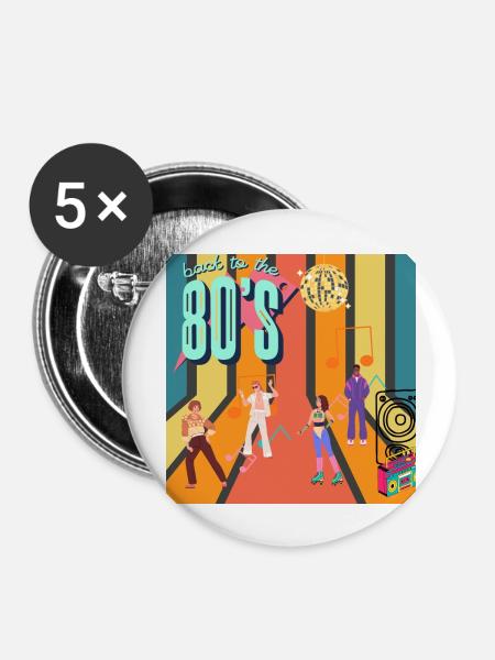 Retro-Rollenrille - Buttons groß 56 mm (5er Pack) - Weiß