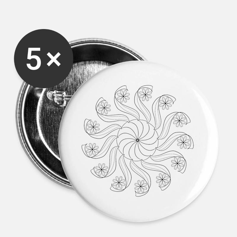 Mandala Karusell - Buttons groß 56 mm (5er Pack) - Weiß