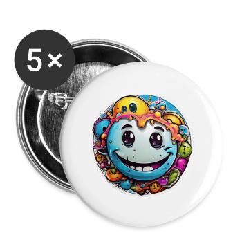 Modern Colorful And Funny Acid Techno Emoji - Buttons groß 56 mm (5er Pack) - Weiß - Vorne