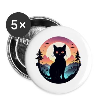 Cat Landscape and Sunset - Buttons large 2.2''/56 mm (5-pack) - white - Front