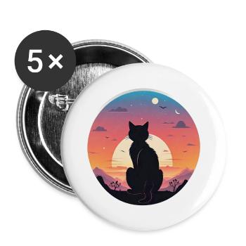 Cat Landscape and Sunset - Buttons large 2.2''/56 mm (5-pack) - white - Front