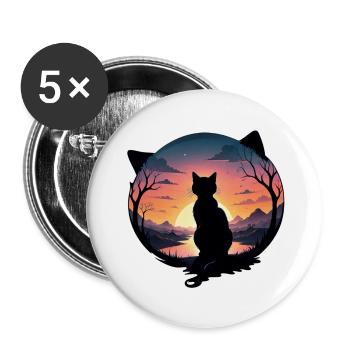 Cat Landscape and Sunset - Buttons large 2.2''/56 mm (5-pack) - white - Front