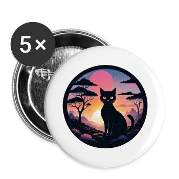Cat Landscape and Sunset - Buttons large 2.2''/56 mm (5-pack) - white - Front