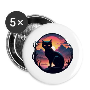 Cat Landscape and Sunset - Buttons large 2.2''/56 mm (5-pack) - white - Front