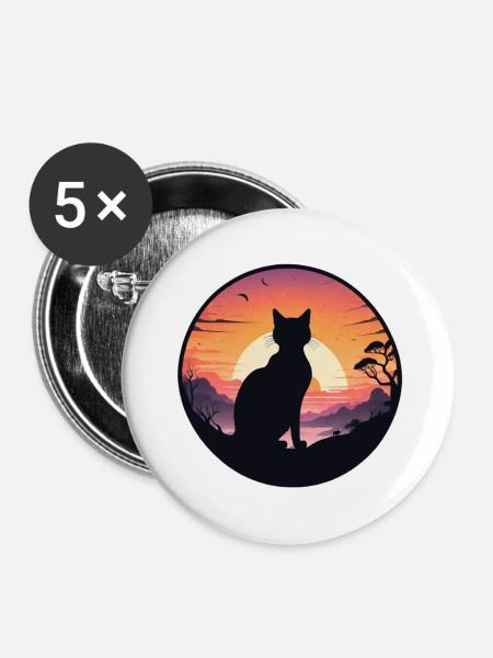 Katze, Landschaft & Sonnenuntergang - Buttons groß 56 mm (5er Pack) - Weiß