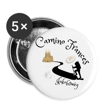 Jakobsweg - Camino Frances - Buttons groß 56 mm (5er Pack) - Weiß - Vorne