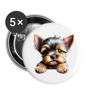 Yorkshire Terrier Hundehalter Hund Hundewelpe - Buttons groß 56 mm (5er Pack) - Weiß - Vorne