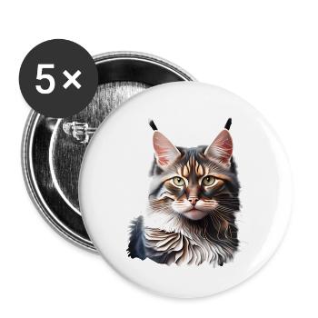 Maine Coon Cat Chaton Chaton Propriétaire Chat Mâle Chat - Lot de 5 grands badges (56 mm) - blanc - Devant