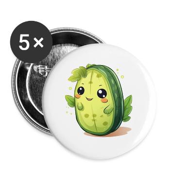 Kawaii Kaktus Gurke Männchen – Süßes Design - Buttons groß 56 mm (5er Pack) - Weiß - Vorne