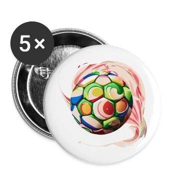 Bunter Fußball - Buttons groß 56 mm (5er Pack) - Weiß - Vorne