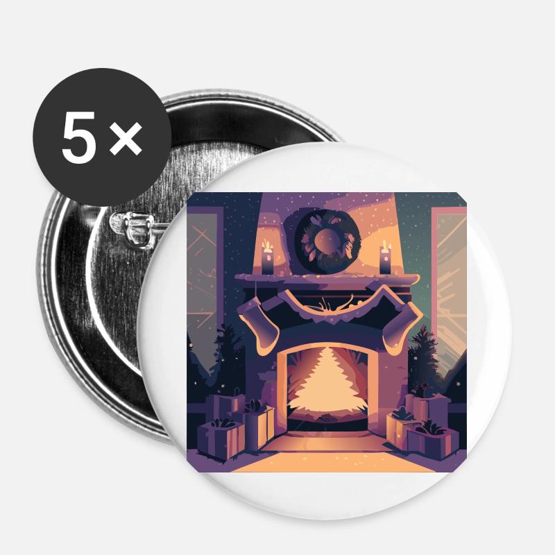 Christmas fireplace - Buttons large 2.2''/56 mm (5-pack) - white