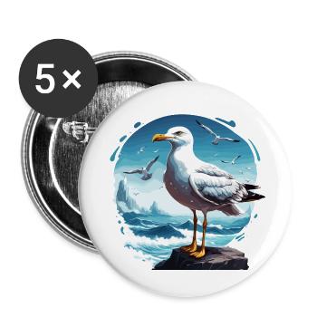 Seagull / Animal / Harbour / Bird / Sea / Water - Buttons large 2.2''/56 mm (5-pack) - white - Front