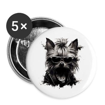 Cooler Yorkshire Terrier - Buttons groß 56 mm (5er Pack) - Weiß - Vorne