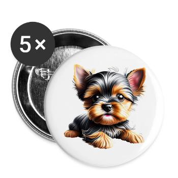 Yorkshire Terrier Puppy Dog Dog Owner - Buttons large 2.2''/56 mm (5-pack) - white - Front